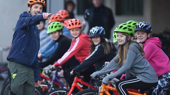 pupils on bikes with their Walk Wheel Cycle Trust I Bike cycle training instructor