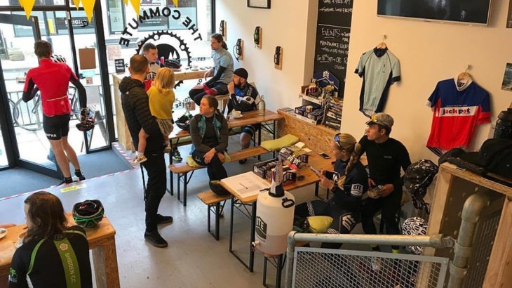 People chatting inside cycle-friendly cafe