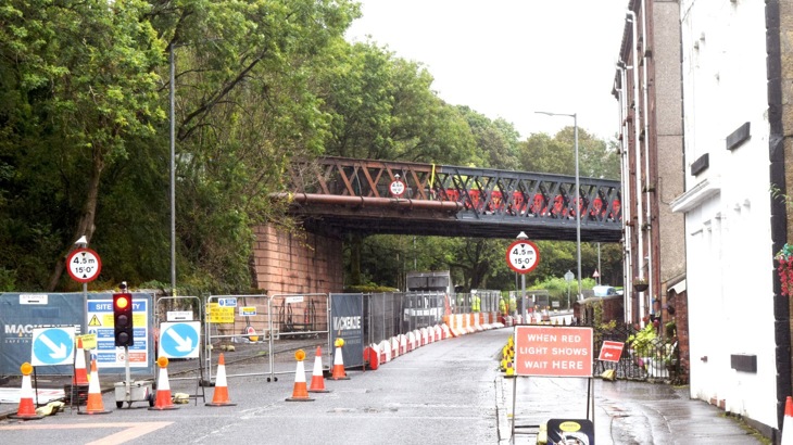 A bridge on a Glasgow street undergoing construction work