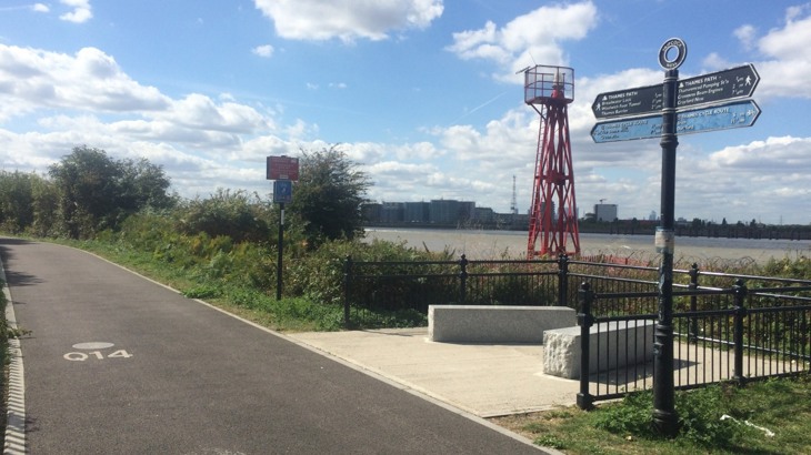 A cycle lane by the river Thames in London 