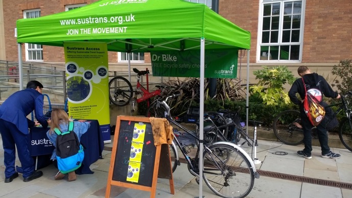 Dr Bike tent in Derby with a bike outside 