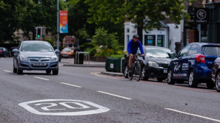 20mph road with car and cyclist