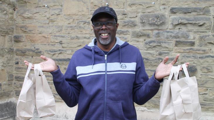 Man Holding Food Bags Volunteer Dean Face On Healthy Streets Officers London