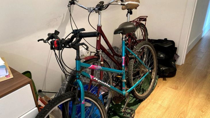 Bike propped up against wall in London flat