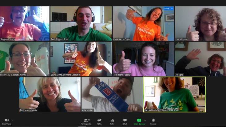 Screen grab taken from Zoom showing our volunteer coordinators laughing and smiling during a volunteer conference